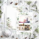 Cartão de Natal com Verde Fértil de Natal 3<br><div class="desc">Apresentamos nosso novo cartão de Natal de fotos com folhagens de Natal Farmhouse 3! Este lindo cartão apresenta uma foto horizontal e duas verticais, perfeitamente dispostas com uma moldura moderna e solta de algodão de aquarela de folhagens de inverno. É facilmente personalizável, e todos os campos de texto podem ser...</div>
