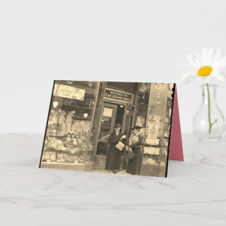 Cartão de Natal, compras natalinas nostálgicas.