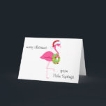 Cartão de Natal cor-de-rosa personalizado do papai<br><div class="desc">Use este cartão de Natal bonito ao enviar cumprimentos mornos do tempo do Palm Springs ou onde! Personalize com sua cidade e outros detalhes. Gráficos por ilustrações de JW em MyGrafico http://www.mygrafico.com/illustrations-cliparts/sun-tan-santa/prod_7369.html</div>