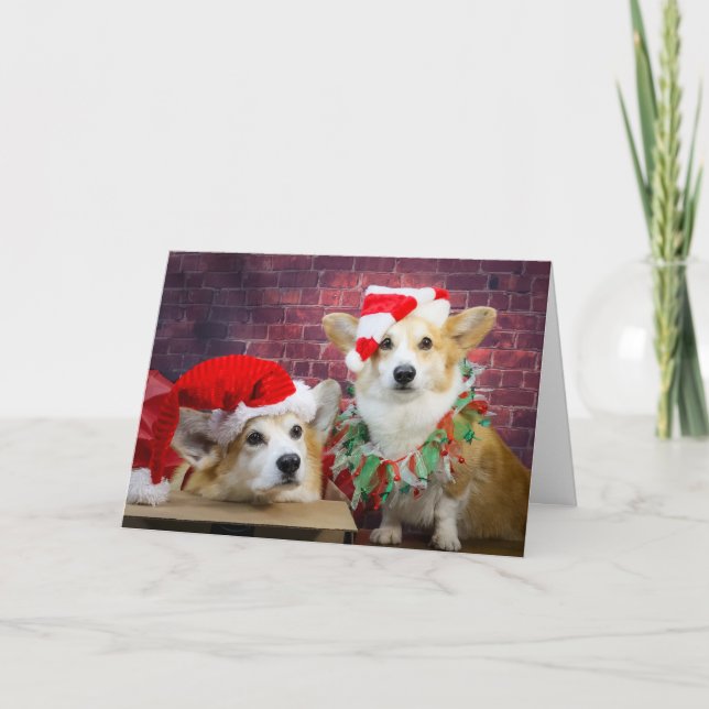Cartão de Natal Corgi Elf (Frente)