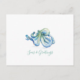 Cartão de Natal Costeiro Cartão de Aquarela Octopu