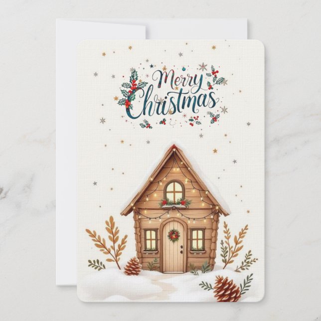 Cartão de Natal Cozy Cabin | Rustic Holiday (Frente)