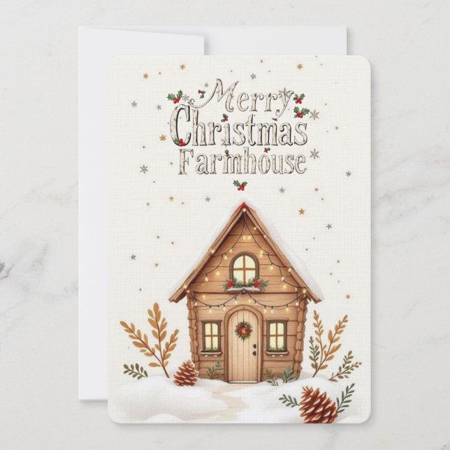 Cartão de Natal Cozy Cabin | Rustic Holiday (Frente)