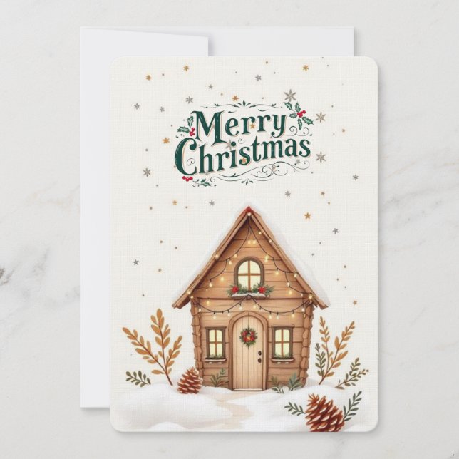 Cartão de Natal Cozy Cabin | Rustic Holiday (Frente)