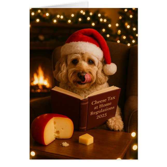 Cartão de Natal Cream Cockerpoo 'Imposto sobre Que (Frente)