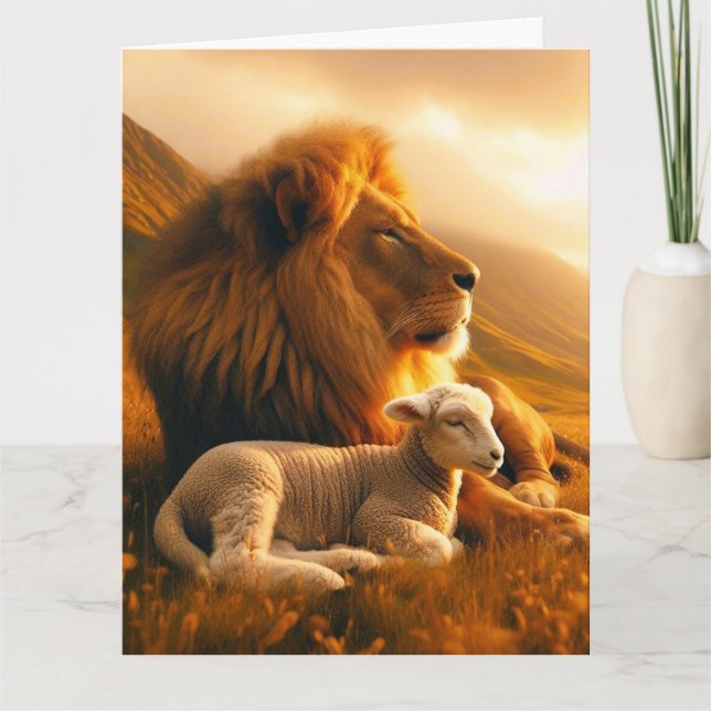 Cartão de Natal Cristão em Branco LION & LAMB (Frente)
