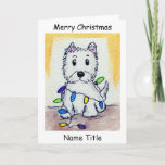 Cartão de Natal da arte das luzes de Natal de<br><div class="desc">Eu criei este cartão de Natal bonito usando minha imagem da miniatura do watercolour. Este cartão delicioso pode ser personalizado. Olhe por favor meus outros artigos do westie.</div>