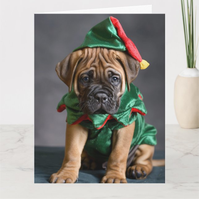 Cartão de Natal Da Bull Mastiff Elf (Frente)