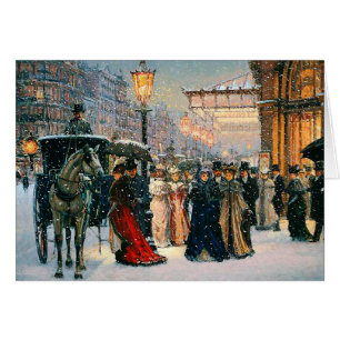 Cartão de Natal da Cena Parisiense de inverno Vint