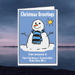Cartão de Natal da Companhia Snowman divertido com<br><div class="desc">Cartão de Natal da empresa. Cartão de Natal de Negócio com dentro de Código QR. Cartões de natal de uma empresa. Feliz Natal para os clientes. Um bonzinho bonitão de neve em um Cartão de Cartões de natal. Personalize com sua saudação,  nome comercial e mensagem,  etc.</div>