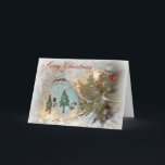 Cartão de Natal da faísca do anjo e do boneco de<br><div class="desc">Ornamento bonito do boneco de neve que pendura dos acentos da árvore de Natal,  do ouro e da Borgonha com as citações,  "Tis a estação à faísca" no interior.</div>