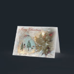 Cartão de Natal da faísca do anjo e do boneco de<br><div class="desc">Ornamento bonito do boneco de neve que pendura dos acentos da árvore de Natal,  do ouro e da Borgonha com as citações,  "Tis a estação à faísca" no interior.</div>