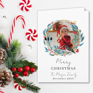 Cartão de Natal da Família com Coroa de Fotos