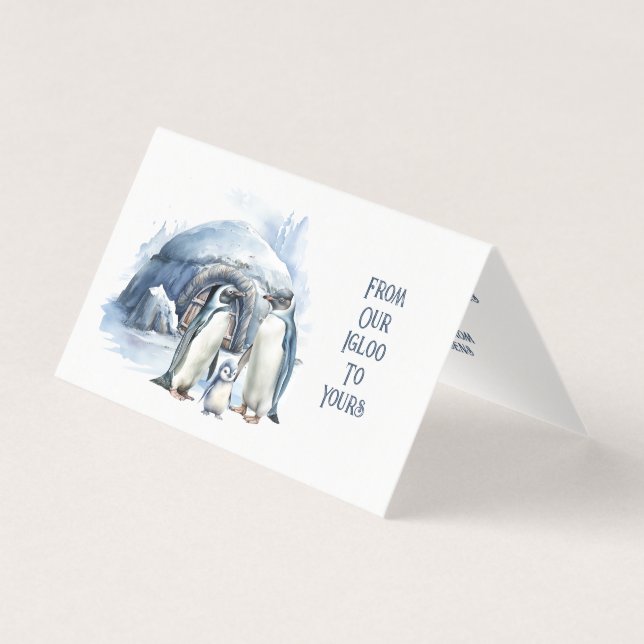 Cartão de Natal da Família de Pinguins Fofos com C (Frente)