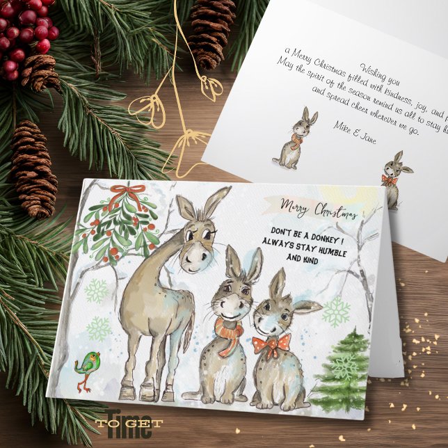 Cartão de Natal da Família Donkey humilde e gentil (Humble and Kind Donkey Family Christmas Card)