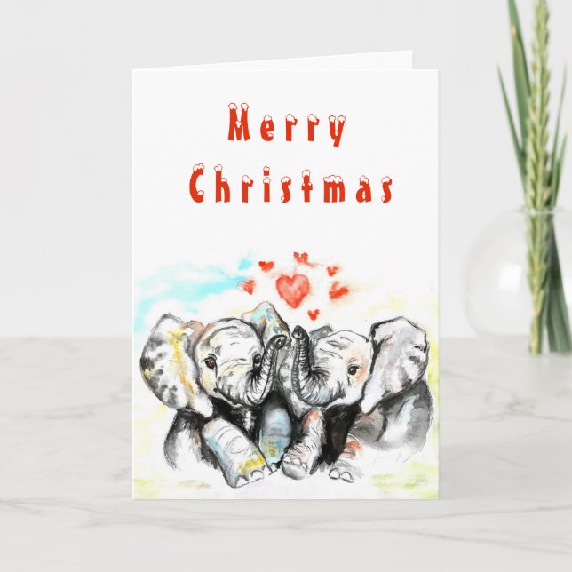 Cartão de Natal da Família Elefante de Casal Bonit (Frente)