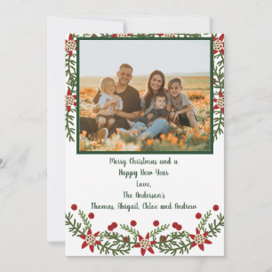 Cartão de Natal da Família Foto Vermelho Verde