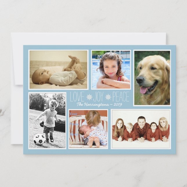 Cartão de Natal da Família Love Peace Joy (Frente)