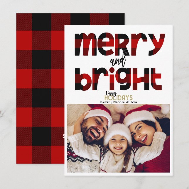 Cartão de Natal da Família MERRY & Bright (Frente/Verso)