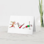 Cartão de Natal da ioga<br><div class="desc">Este cartão de Natal do divertimento mostra como o papai noel e o grupo treinam durante todo o ano para o dia grande!</div>