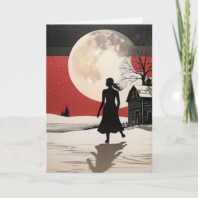Cartão de Natal da Mulher Lua da Arte Popular Pers (Frente)