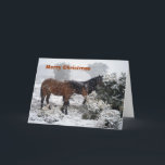 cartão de Natal da Pônei-em-tempestade de neve<br><div class="desc">Cartão de Natal com a foto dos pôneis na tempestade de neve dos fotos novos da floresta</div>