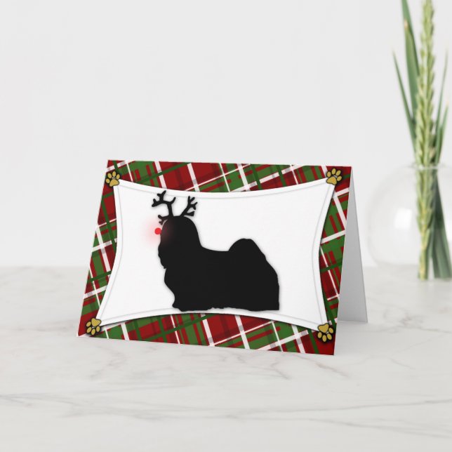 Cartão de Natal da rena de Lhasa Apso (Frente)