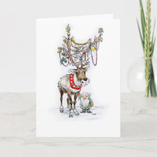 Cartão de Natal da rena e do duende