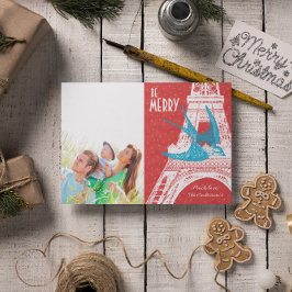 Cartão de Natal da Torre Eiffel de Vintage Bird