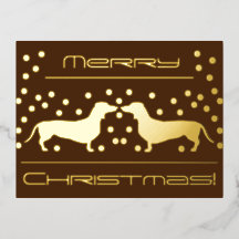 Cartão de Natal Dachshunds Dots Foil - Marrom