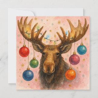 Cartão de Natal de Alce em Aquarela.