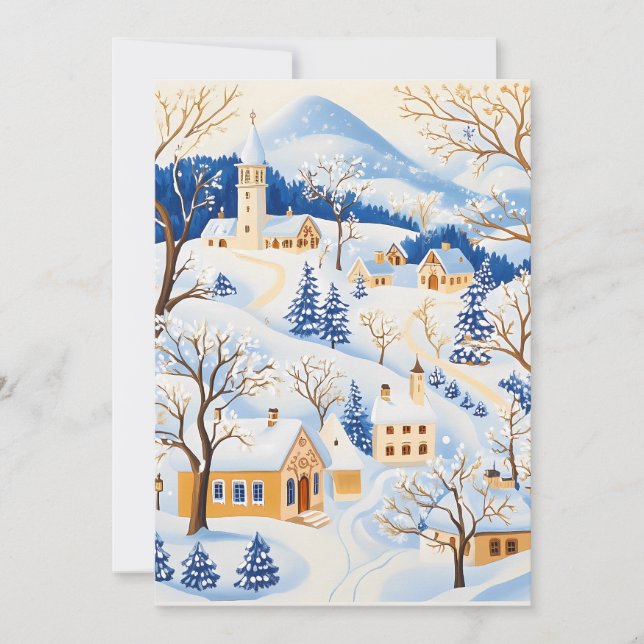 Cartão de Natal de Aldeia Montanhosa Pitoresca (Frente)