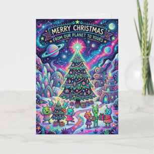 Cartão de Natal de Alien Fofo Fora deste Mundo
