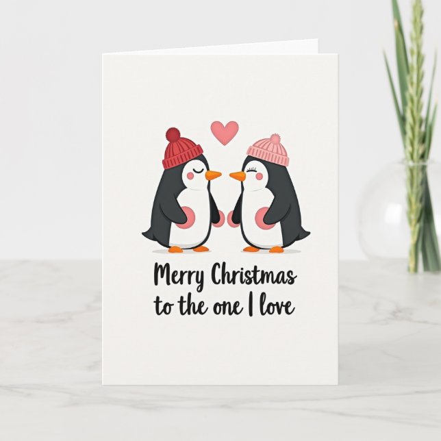 Cartão de Natal de Amor de Pinguim (Frente)