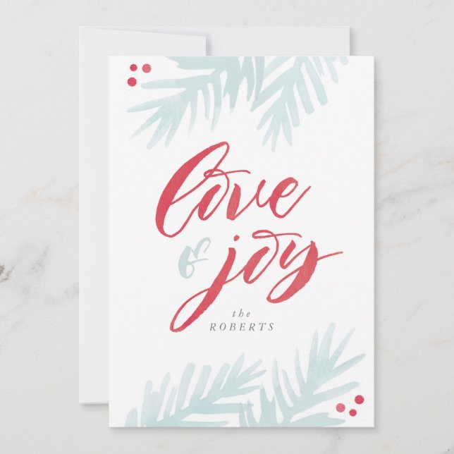 Cartão de Natal de Amor e Alegria com Pincel de Aq (Frente)