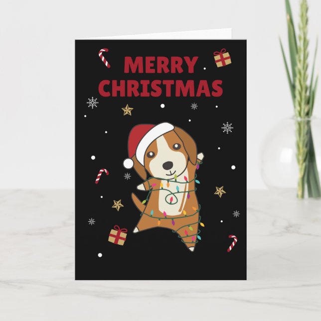 Cartão de Natal de Animais de Inverno Beagle Merry (Frente)