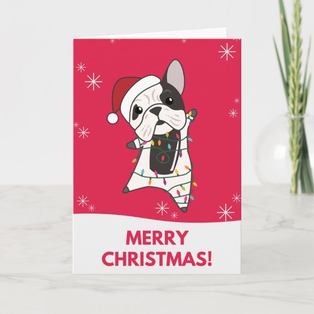 Cartão de Natal de Animais de Inverno com Bulldog (Frente)