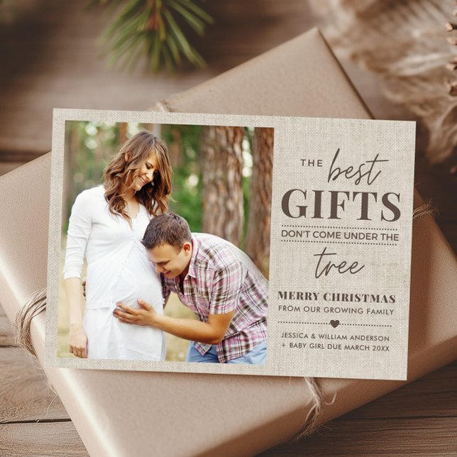 Cartão de Natal de Anunciação de Gravidez Rustic (Rustic Pregnancy Announcement Christmas Card)