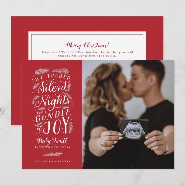 Cartão de Natal de Anúncio de Gravidez de Férias (Frente/Verso)