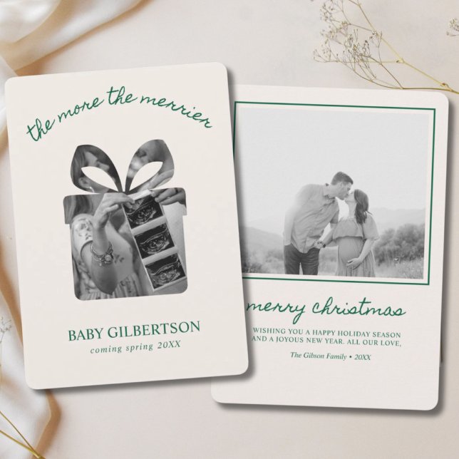 Cartão de Natal de Anúncio de Gravidez Moderno Ver (Pregnancy Announcement Christmas Card Modern Green
)