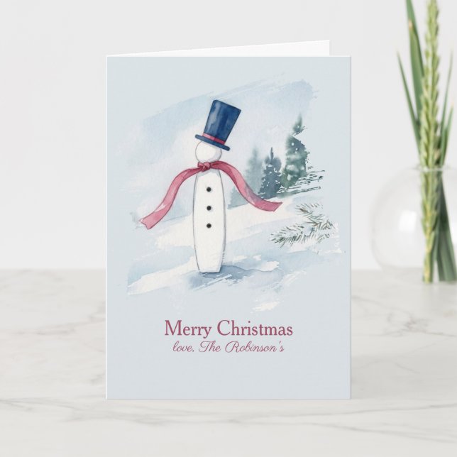 Cartão de Natal de aquarela de boneco de neve mode (Frente)