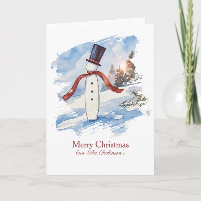 Cartão de Natal de aquarela de boneco de neve mode (Frente)
