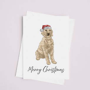 Cartão de Natal de Aquarela do Santa Golden Doodle