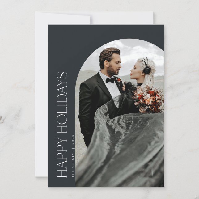 Cartão de Natal de Arch de Feriados Felizes Preto (Frente)