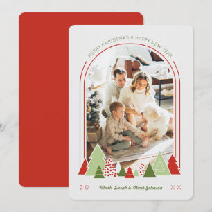 Cartão de Natal de Arch Moderno e Árvore Colorid