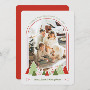 Cartão de Natal de Arch Moderno e Árvore Colorida