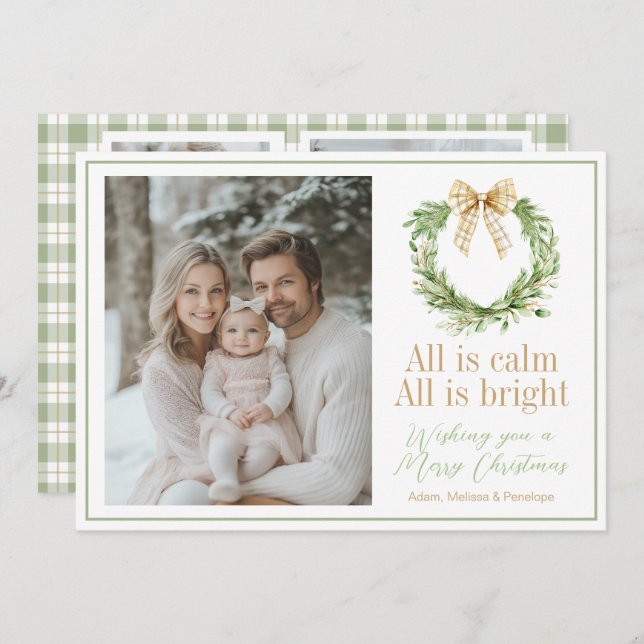 Cartão de Natal de Arco de Fia de Xadrez Dourada d (Frente/Verso)