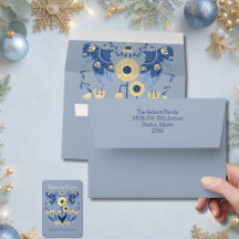 Cartão de Natal de Arte Popular Azul Claro com Doi