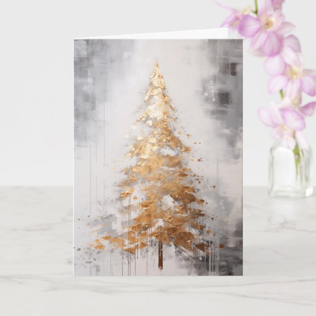 Cartão de Natal de Árvore abstrato Dourada (Orquídea)