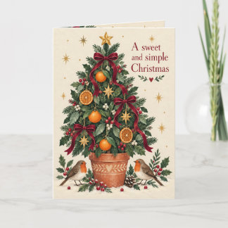 Cartão de Natal de Árvore com Laranja e Fita
